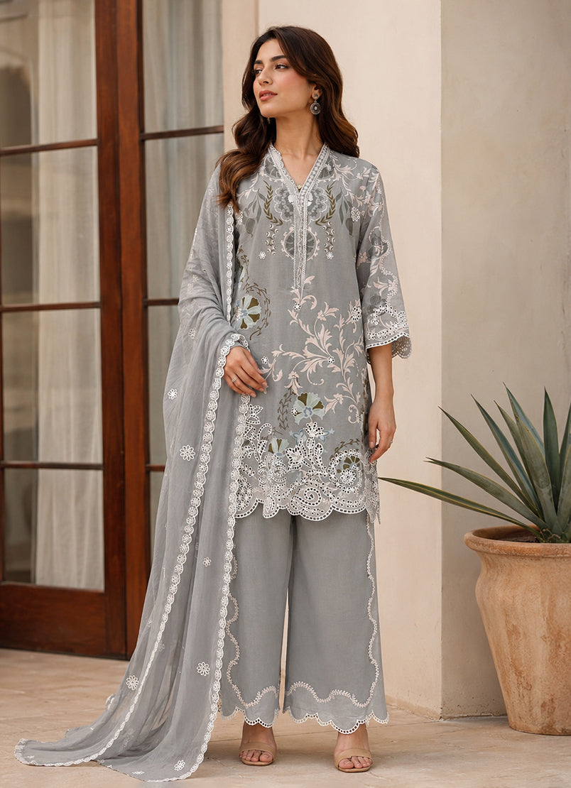Printed Embroidered 3 PC Suit