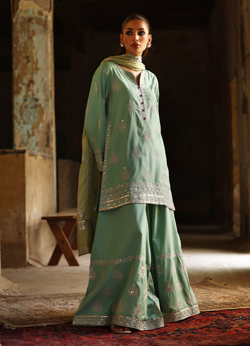 3 PC Amber Gharara Set