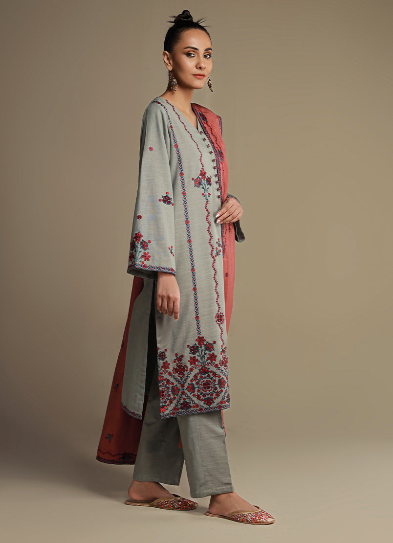 3 PC khaddar Embroidered Suit