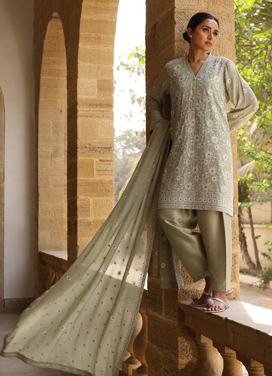 3 PC Chiffon Embroidered Suit
