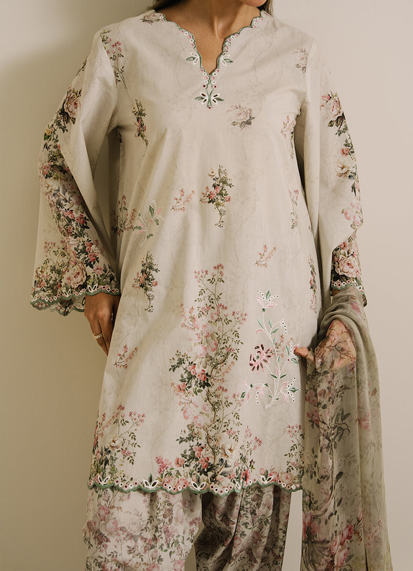 3 PC Printed Embroidered Suit