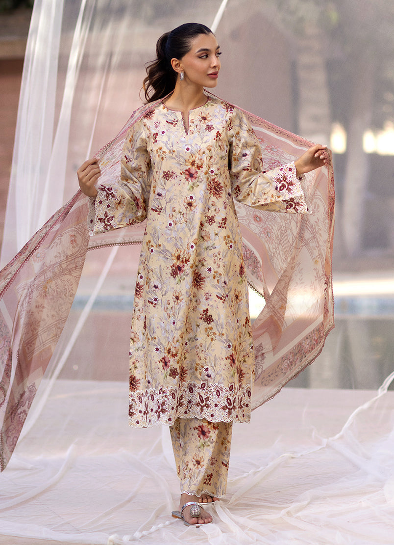 3 PC Embroidered Printed Suit