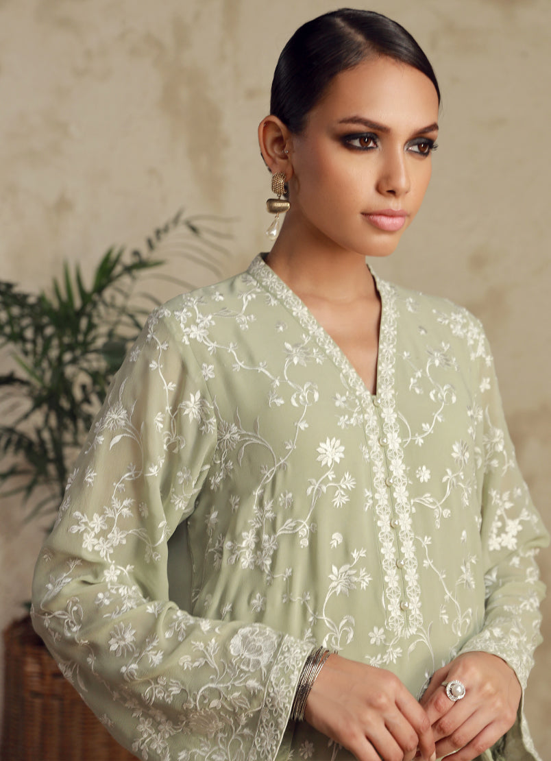 Chinese Chiffon Embroidered Shirt