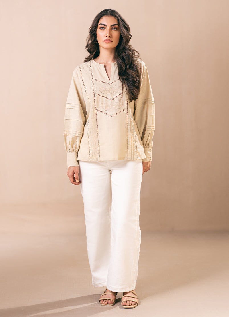 Beige Embroidered Top