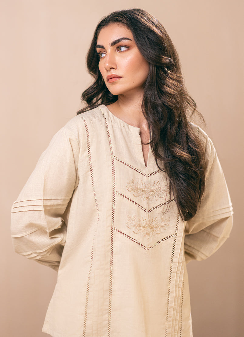 Beige Embroidered Top