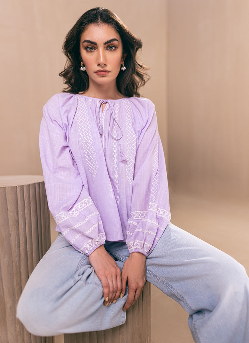 Lavendar Embroidered Top