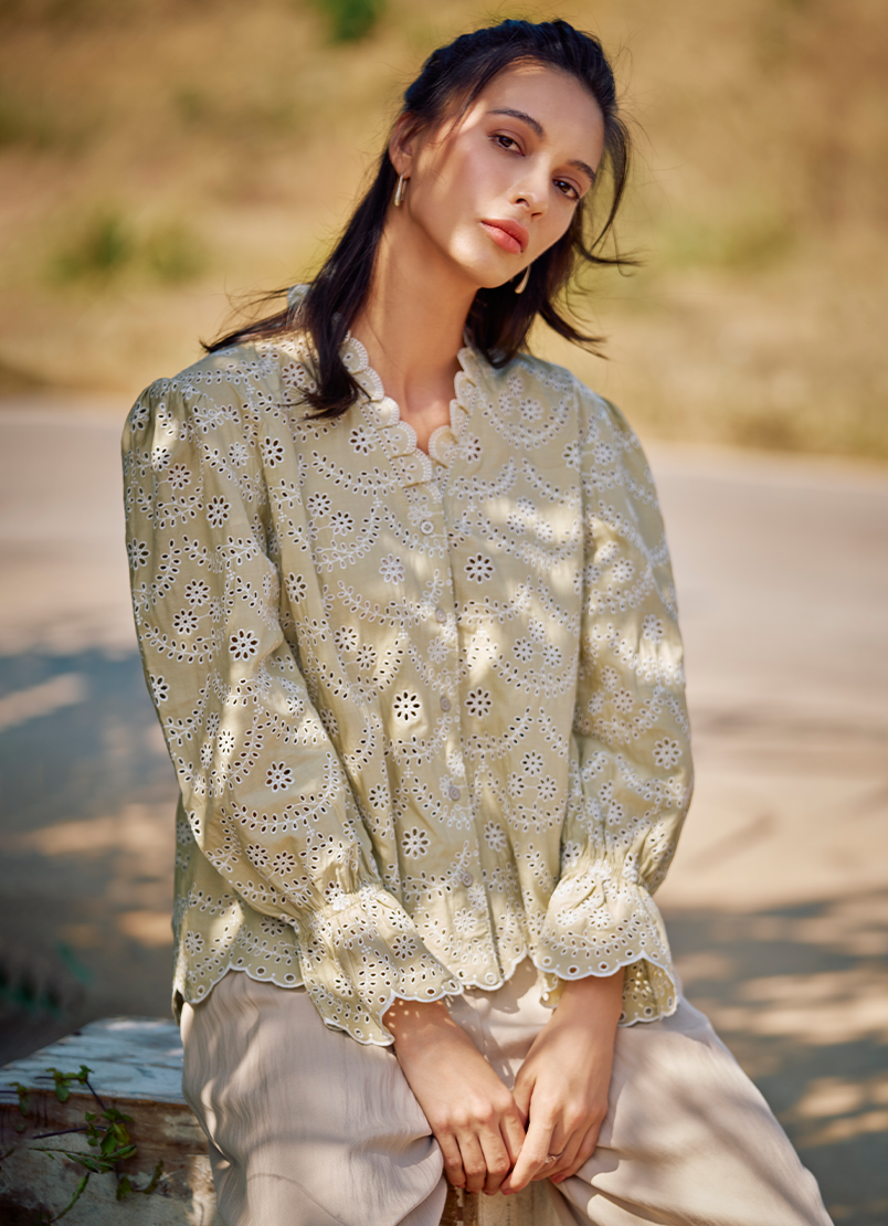 Dusty Beige Embroidered Top