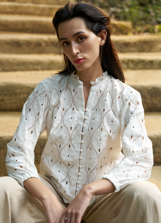 Chikan Blouse With Buttons