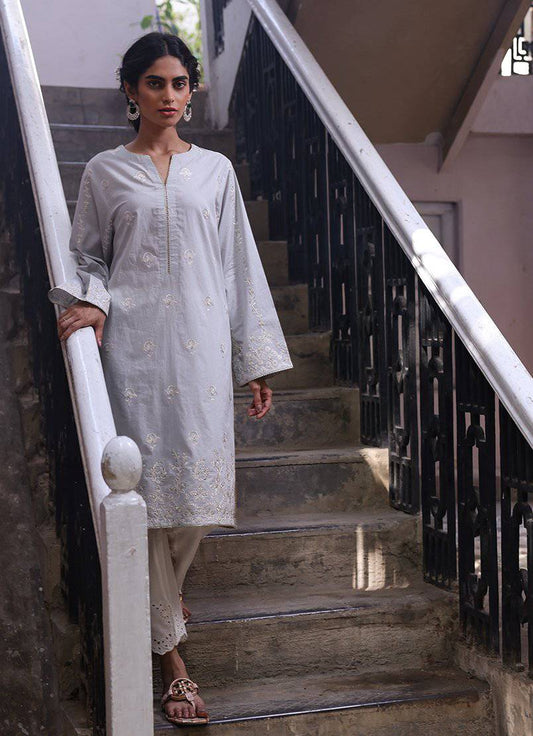 Grey Kurta with Gota Kinari - Embroidered Pret